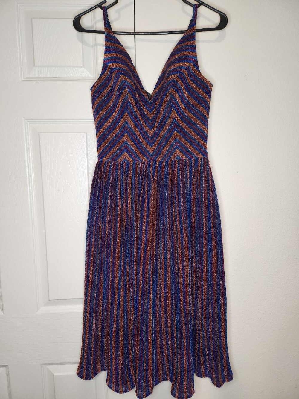 Dress the Population Haley Metallic Cobalt Multi Midi Dress Size S NWT